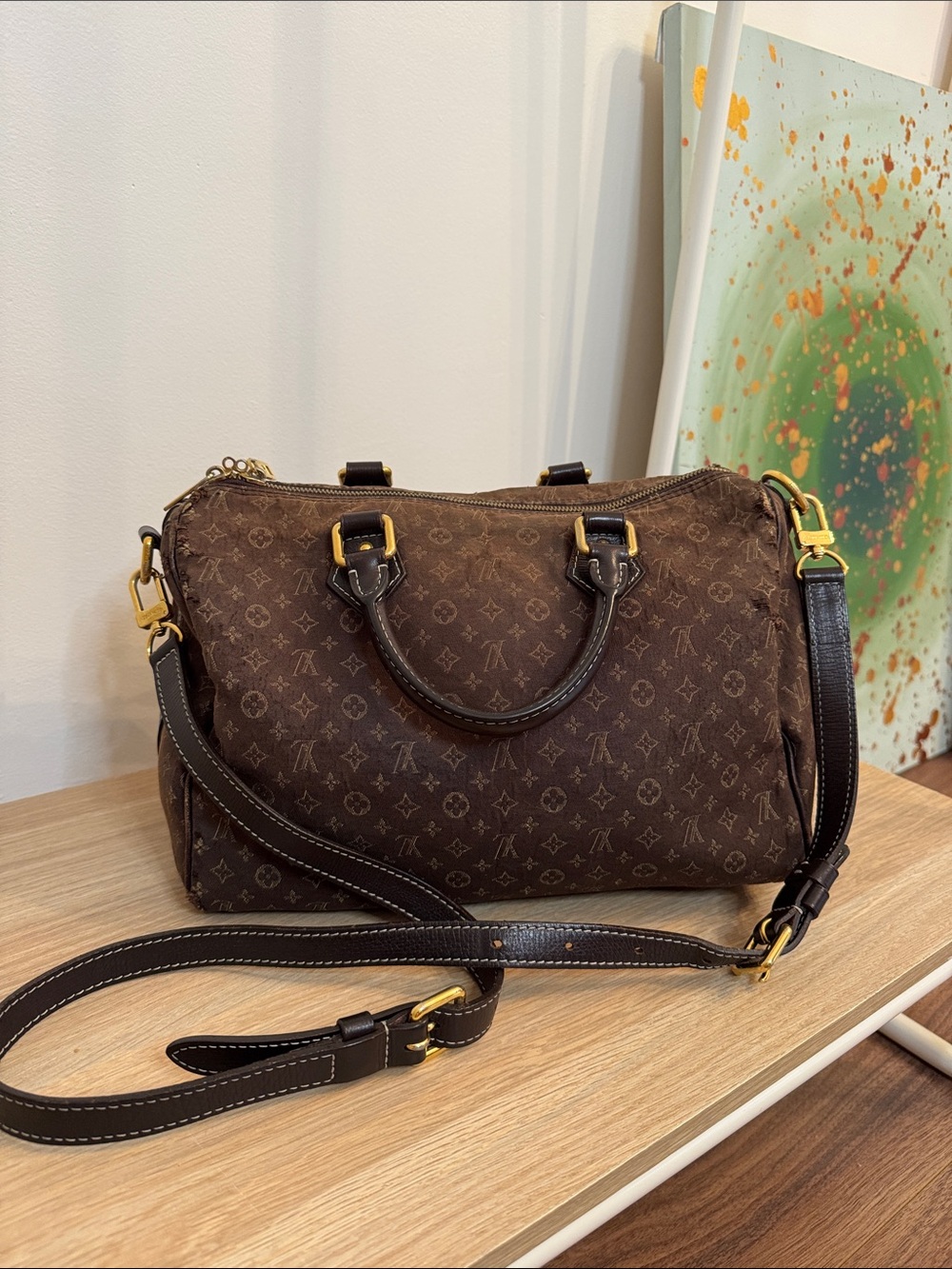 Louis Vuitton Dark Brown Monogram Canvas Crossbody Satchel DAMAGED